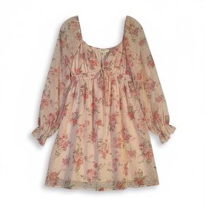 Thirty Thirty LA pink Rose Floral Sheer Babydoll Mini Dress  Jr Large